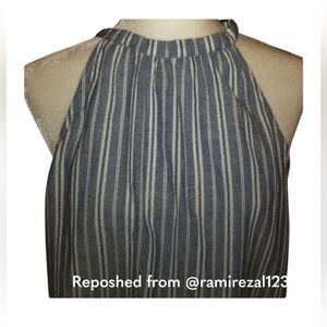 Rosettes Striped Halter Neck Blouse - Blue and White